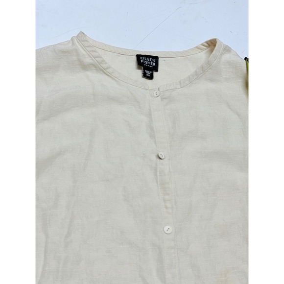 Eileen Fisher Cream Linen Silk Blend Mandarin Collar Button Blouse Shirt 2X - Picture 3 of 5